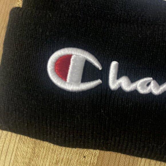 NWT Champion Beanie Winter Hat Blue Logo Script Spellout Hip Hop Streetwear - Picture 2 of 6